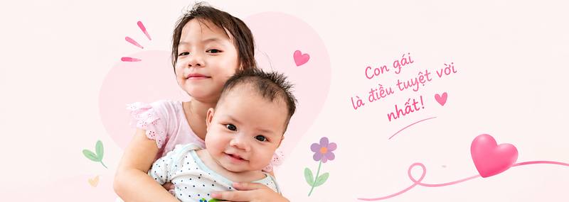 Banner pastel hai chị em với chữ Con gái là điều tuyệt vời nhất